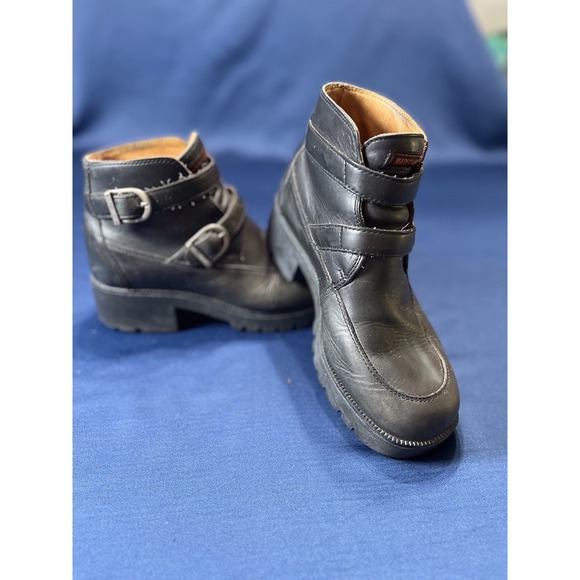 Harley Davidson Boots Size 6.5 Chunky Heel Y2K Platform Buckle MOTO - Picture 1 of 16